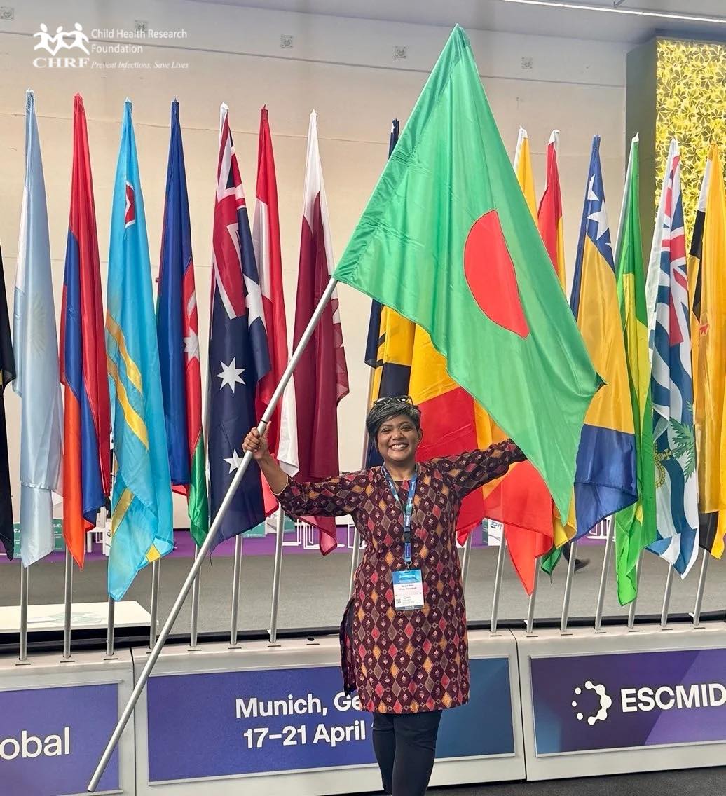 The flag of Bangladesh proudly waved all the way over in Munich, Germany at ESCMID Global 2026!