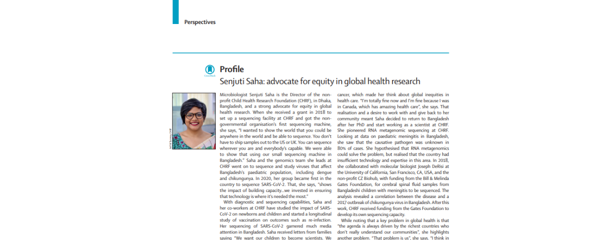 The Lancet Publishes A Perspective Profile on Dr. Senjuti Saha